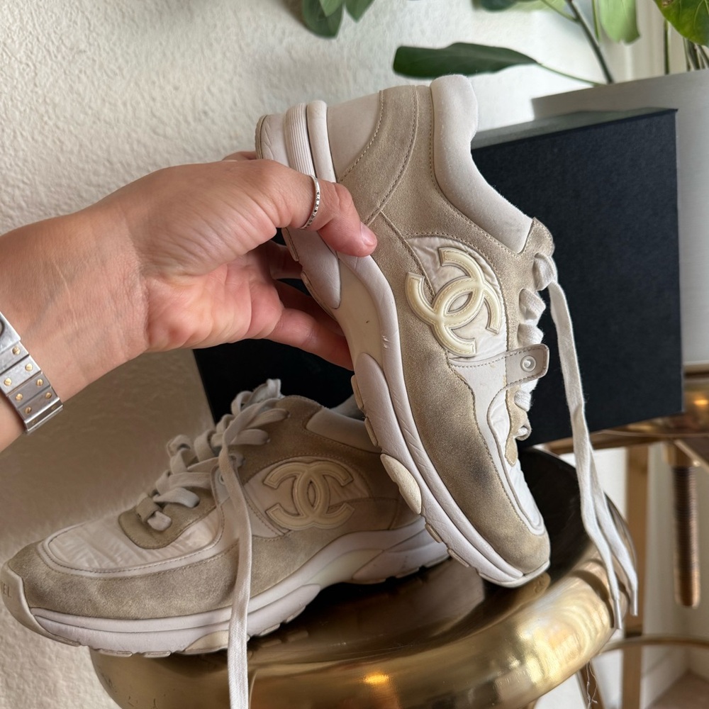 Chanel Women's Sneakers off-white, suede leather & fabric 38 - Picture 4 of 12